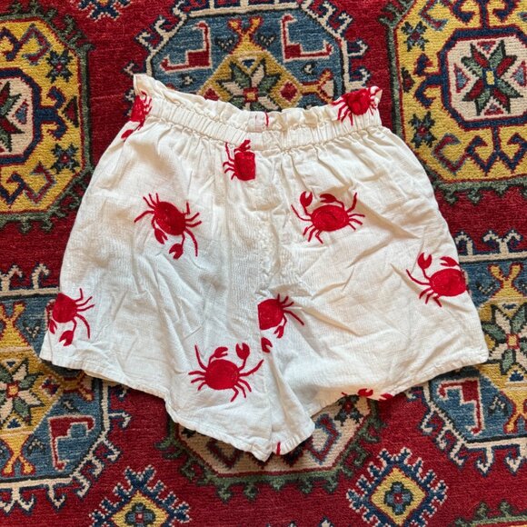 Pepaloves Cream Red Crab Embroidered Shorts Elastic Waist - Picture 4 of 4